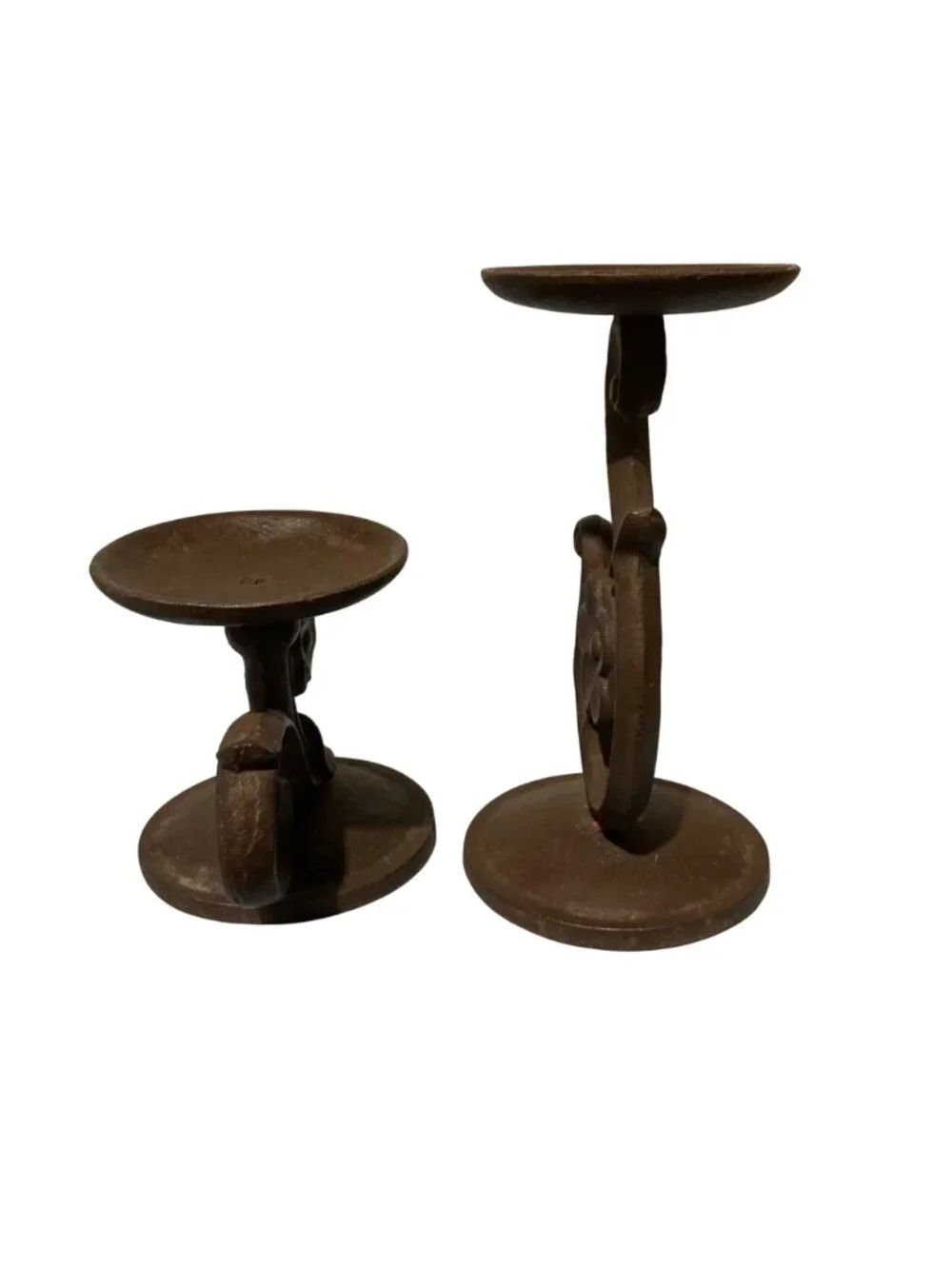 Old Rusty Cast Iron Floral Scroll Candle Holders Set Of 2